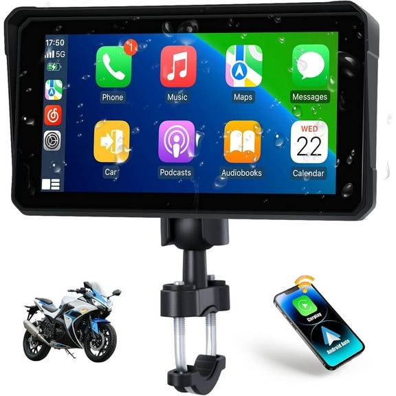 Rimoody Motorcycle CarPlay & Android Auto & Bluetooth 6" Waterproof Apple Car Play Screen for Moto Motorbike, Portable Car Stereo with Mirror Link, Siri, Google Assistant