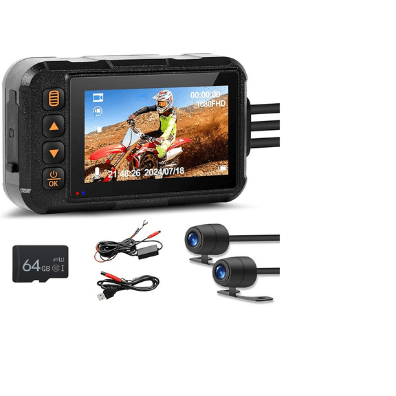 Rimoody Motorcycle Dash Cam, Waterproof Motorcycle Camera Front and Rear, 3" HD Motorbike Dash Cam with Dual Wide Angle Motorbike Camera Night Vision, G-Sensor, Dashcam, Loop Recording