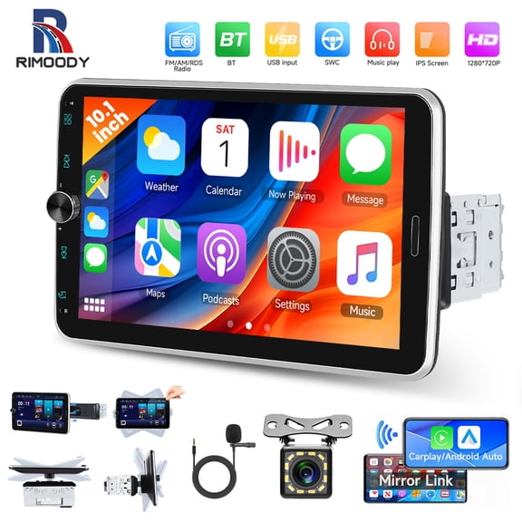 Rimoody Single Din 10.1in Car Stereo Radio (Removable),with Wireless Carplay/Android Auto/Mirro Link/RDS+Backup Camera