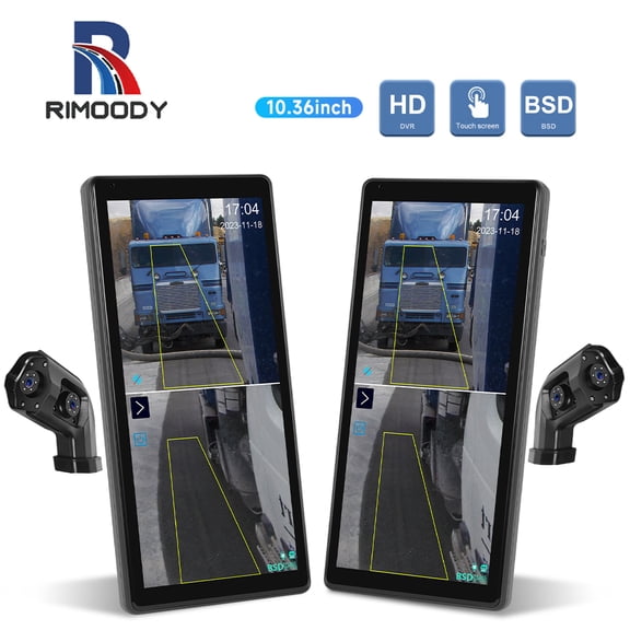Rimoody Truck Dual Mirror Dash Cam with 4 Reversing Camera, Rear View Mirror with Vertical Screen for Truck Bus, 10.36 Inch Touchscreen Monitor with BSD Systems/Night Vision/DVR/Loop Recording/IP67 W
