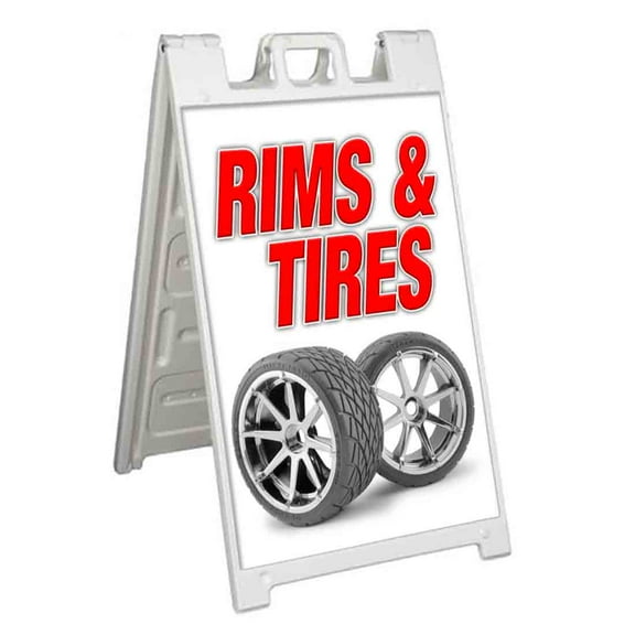 Rims & Tires (24" X 36") Standard A-Frame Signicade, Includes Decal Applied To Stand