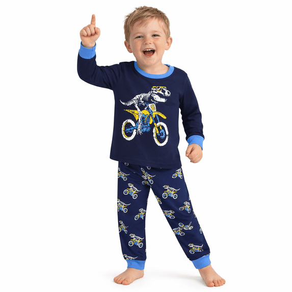 Rimyaw Boys Pajamas Set Dinosaur Car Graphic Sleepwears Kids Cotton Long Sleeve Casual Clothes 6T