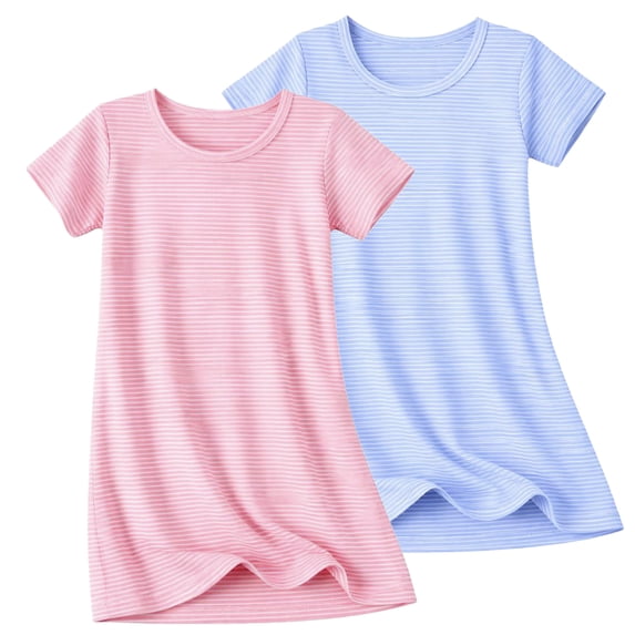 Rimyaw Girls Cotton Nightgowns 2 Pack Stripe Sleep Dresses Sleepwear Clothes Size 9-10