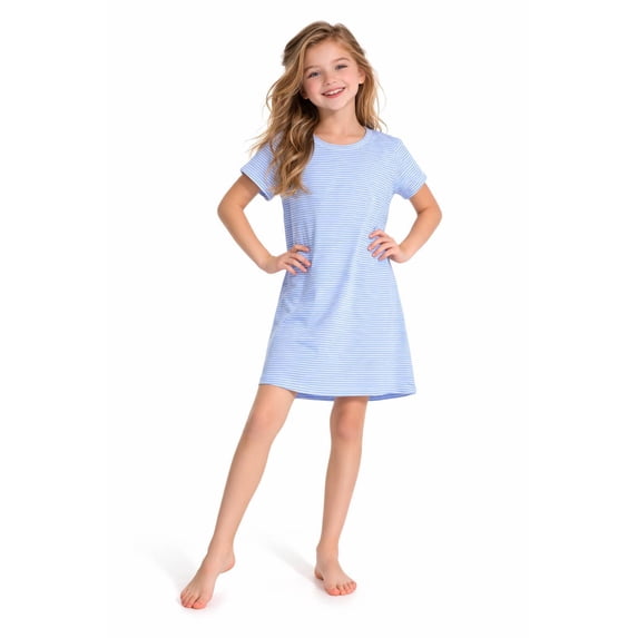 Rimyaw Girls Cotton Nightgowns Blue Stripe Sleep Dresses Sleepwear Clothes Size 7-8