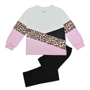 Rimyaw Girls Outfits Sets Leopard Clothes Valentine's Day Cotton Sweatshirt Tops & Leggings Set Size 6T