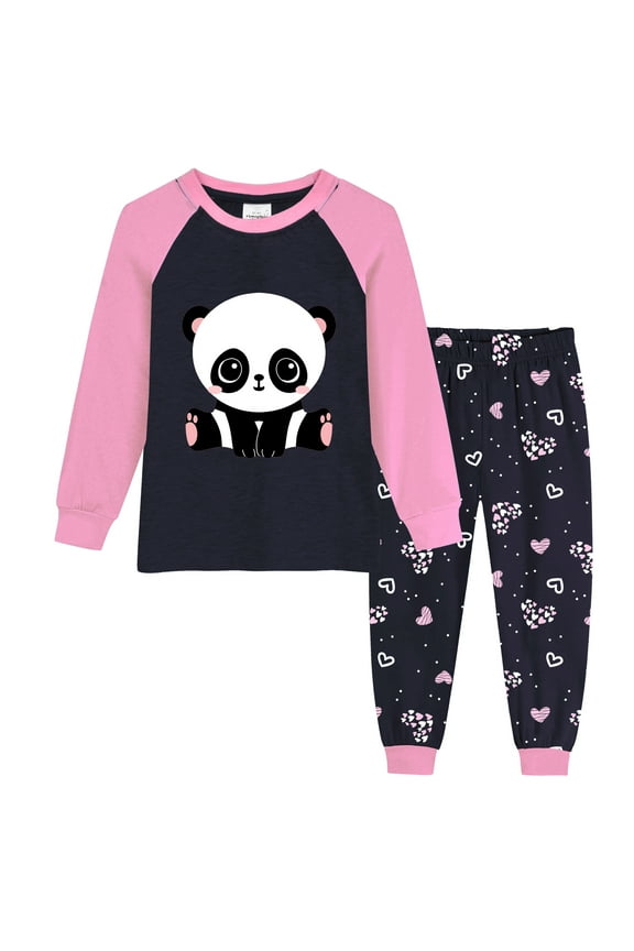 Girls Pajamas Sets Panda Long Sleeve Cotton Shirts & Pants Sleepwear PJS Clothes Set 5T