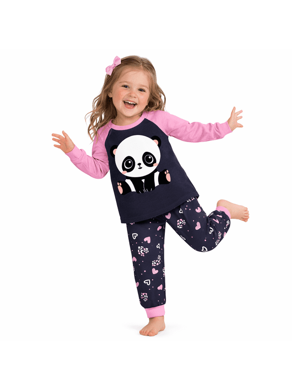 Girls Pajamas Sets Panda Long Sleeve Cotton Shirts & Pants Sleepwear PJS Clothes Set 5T