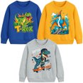 thumbnail image 1 of Rimyaw Little Boys 3-Pack Dinosaur Graphic Sweatshirts, T-Rex, Pterodactyl and Skateboard Raptor Crewneck Pullovers Tops, Cotton Blend, Size 7T, 1 of 7
