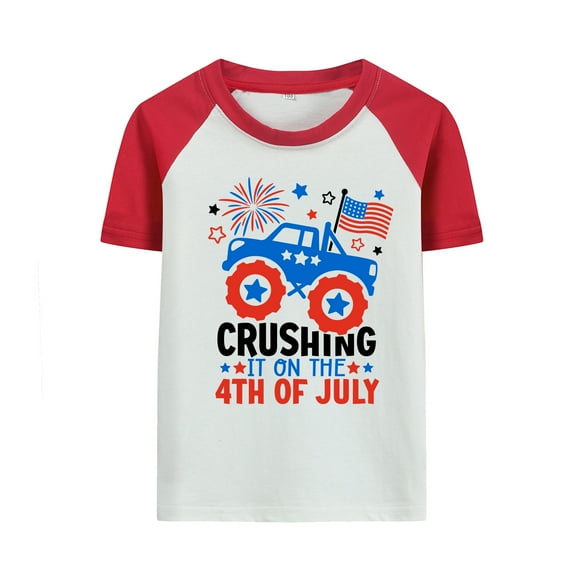 Rimyaw Patriotic Independence Kids' 4th of July Graphic T-Shirt, Red Sleeve, 3T