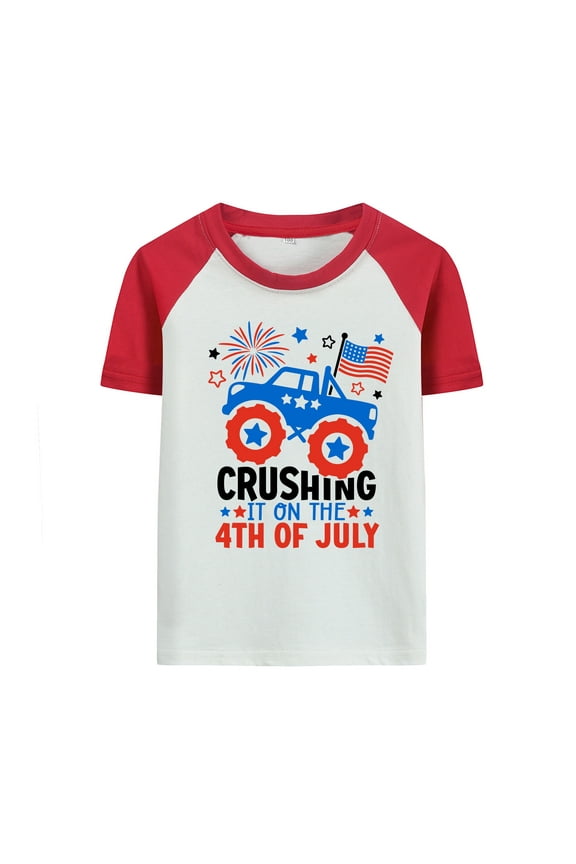Patriotic Raglan Kids' Car Graphic Red Sleeve T-Shirt, 4T