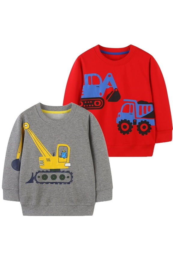 Toddler Boys Excavator Sweatshirts 2-Pack Sets Pullover Cotton Tops Kids Clothes 4T
