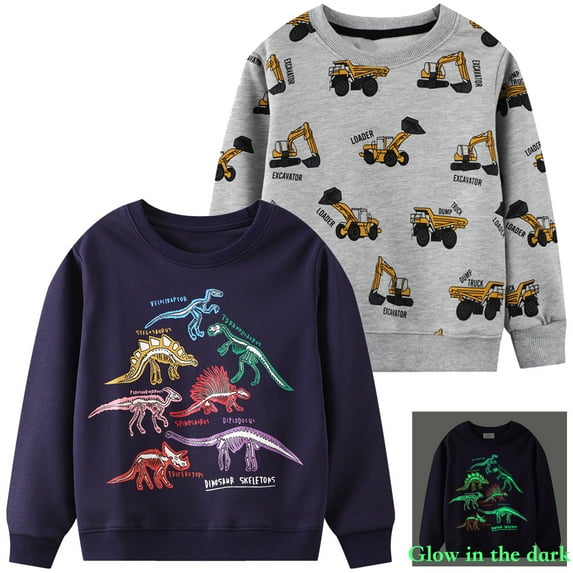 Rimyaw Toddler Boys Graphic Sweatshirts Glow in the Dark 2-Pack Pullover Cotton Tops Kids Clothes 5T