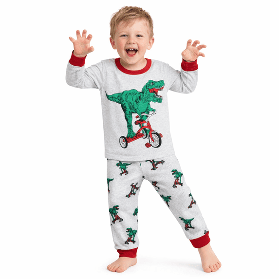 Rimyaw Toddler Boys Pajamas Set Dinosaur Car Graphic Sleepwears Kids Cotton Long Casual Clothes 4T