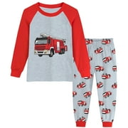 Rimyaw Toddler Boys Pajamas Fire Cars Graphic Sleepwear Sets Long Sleeve Cotton Shirts Pants PJS 3T