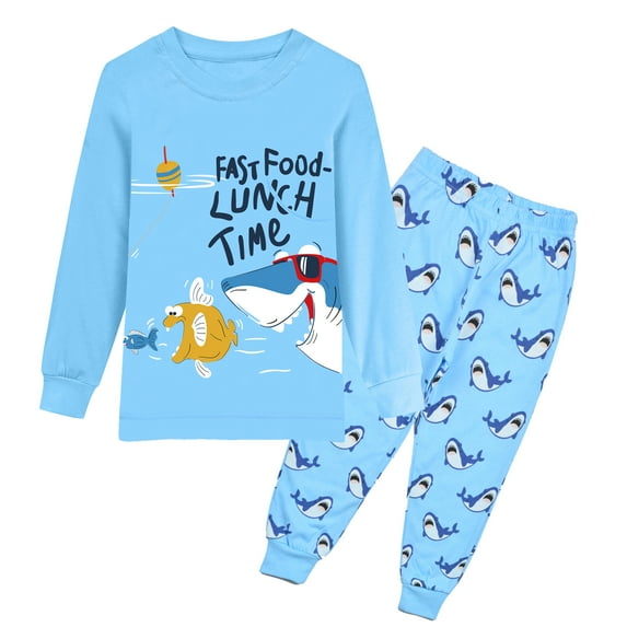Rimyaw Toddler Boys Pajamas Sets Shark Graphic 2 Pieces Cotton Sleepwear Long Sleeve PJS Set 4T