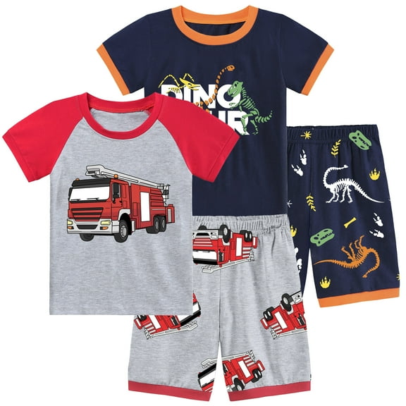 Rimyaw Toddler Boys Short Pajamas 4-Pieces Sets Kids Summer Graphic Cotton Pjs Clothes 3T