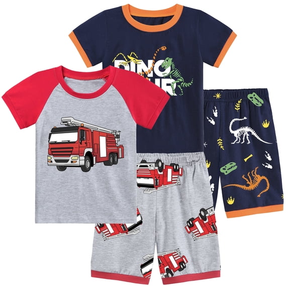 Rimyaw Toddler Boys Short Pajamas 4-Pieces Sets Kids Summer Graphic Cotton Pjs Clothes 5T