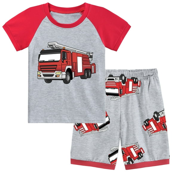 Rimyaw Toddler Boys Summer Pajamas Fire Truck Cotton Sleepwear PJS Casual Clothes 3T