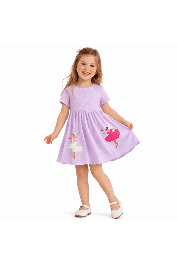Toddler Girls Cotton Dresses Summer Casual Embroidery Applique Short Sleeve Sundress Clothes 2T