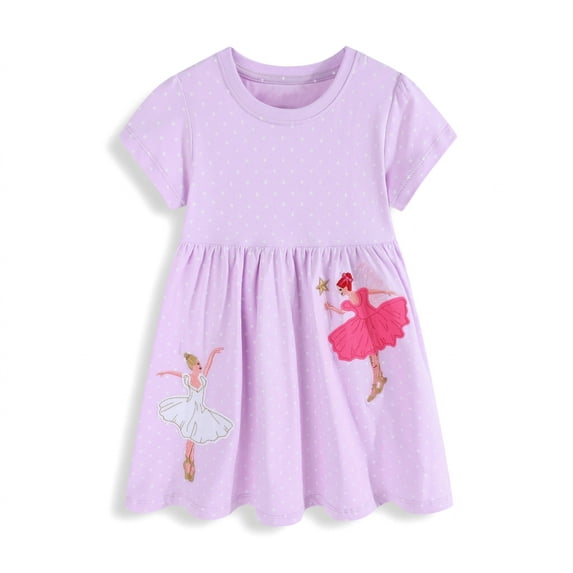 Rimyaw Toddler Girls Princess Dress, Short Sleeve A-Line Summer Sundress, Soft Casual Purple Dress, Size 4T
