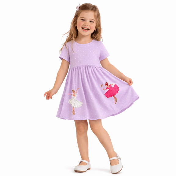 Rimyaw Toddler Girls Cotton Dresses Summer Casual Embroidery Applique Short Sleeve Sundress Clothes 4T