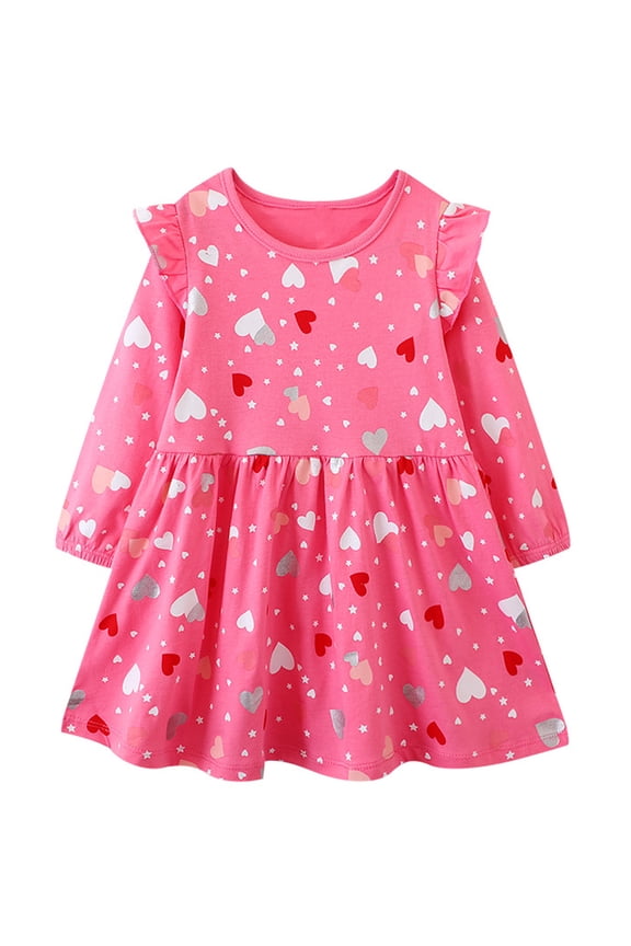 Toddler Girls Dresses Cotton Ruffle Sleeve Heart Valentines Day Casual Outfit Sundress Clothes 2T