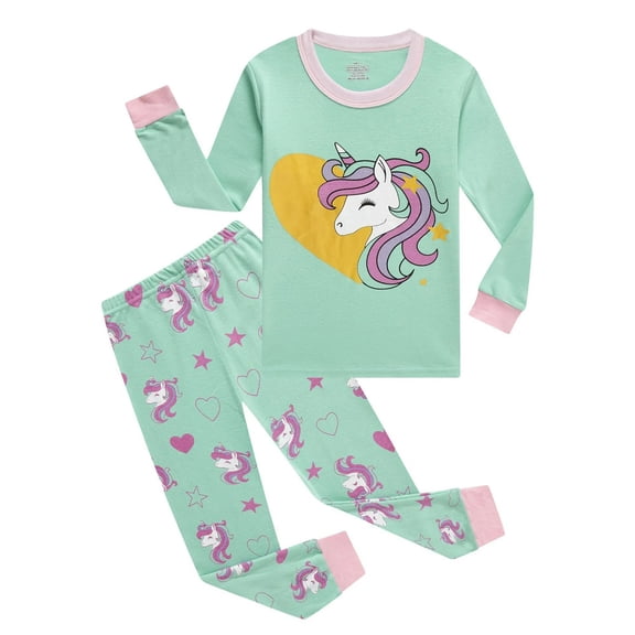 Rimyaw Toddler Girls Pajamas Set Unicorn Sleepwear Sets Kids Cotton Long Casual Clothes 5T