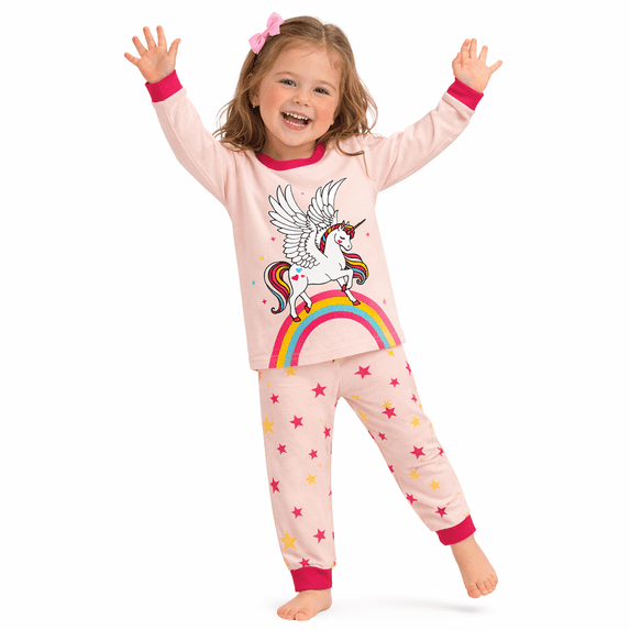 Rimyaw Toddler Girls Pajamas Set Unicorn Sleepwear Sets Kids Cotton Long Pink Clothes 4T