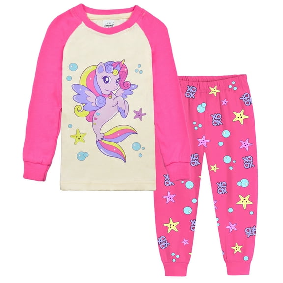 Rimyaw Toddler Girls Pajamas Sets Unicorn Long Sleeve Cotton Shirts & Pants Sleepwear PJS Set 3T