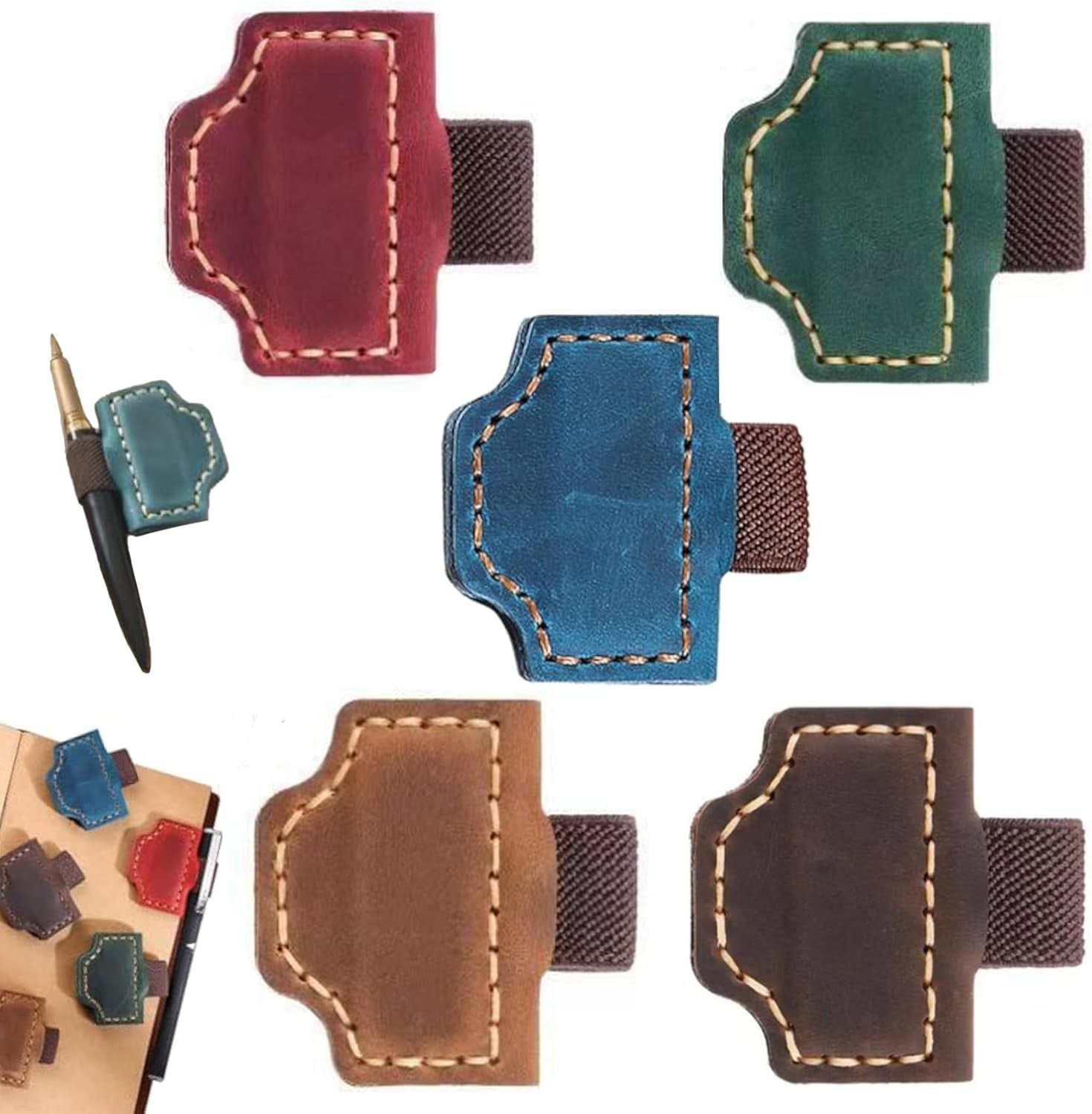 Rina Bloom Book Marks, Lynsie Charm Bookmark Pen Holder, Rina Bloom Bygonemark - Personalized Magnetic Leather Pen Holder Bookmark, Premium Double-Sided Magnetic Leather Bookmarks (5 Mix)