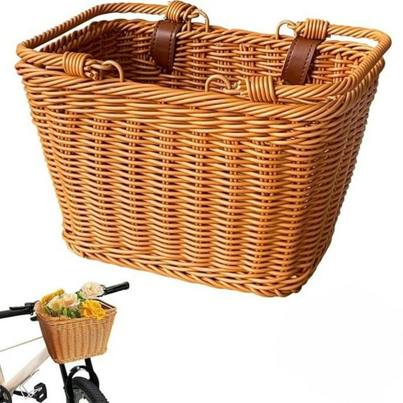 Rinapi Kids Bike Basket Front, Kids Scooter Basket, Cute Square Wicker Bicycle Basket for Boys Girls