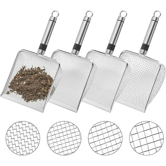 Rinapi Set of 4 Stainless Steel Garden Sieve Soil, Compost Sieve with Handle, Garden Sieve, Sand Sieve, Sieve, Sand Sieve (2/2.8/3.8/5 mm Mesh)