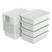 Rinboat 12 Packs Plastic Bus Tubs, Commercial Bus Box with Lid, Gray, 13 L