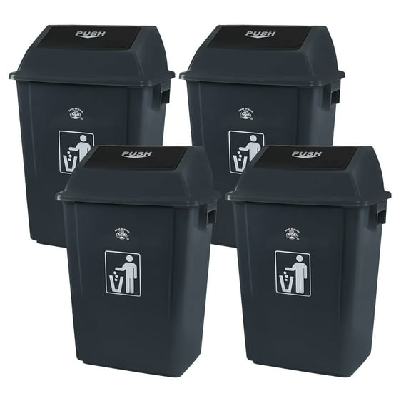 Rinboat 18 Gallon Plastic Swing Top Trash Cans, Large Waste Bins with Lids, Grey, 4 Packs