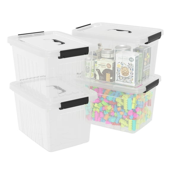 Rinboat 18 Quart Plastic Storage Latch Bins with Lid, Clear Plastic Storage Tote, 4-Pack