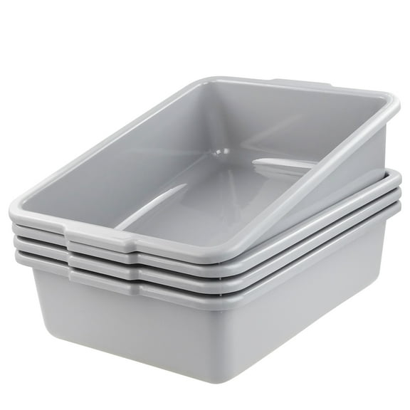 Rinboat 24 Quart Commercial Bus Box, Plastic Bus Tub, Gray, Pack for 4