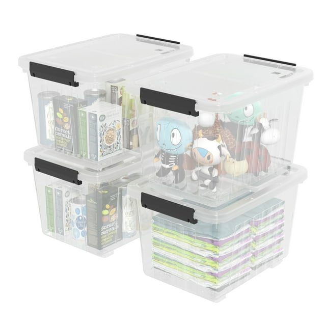 Rinboat 4-Pack Large Clear Plastic Storage Box with Rolling Lids, Heavy ...