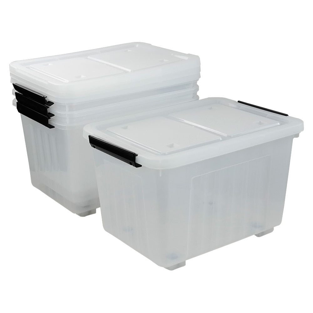 Rinboat 4Pack Large Plastic Storage Box with Wheels, Clear Storage