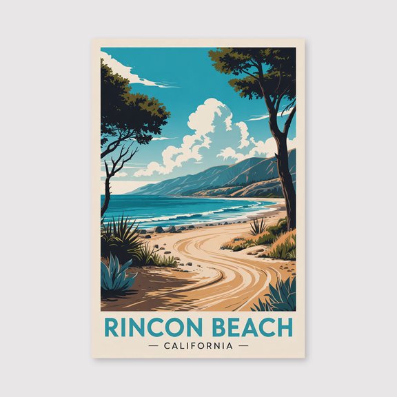 Rincon Beach Travel Print Canvas Wall Art, Rincon Beach Wall Hanging Home decor Rincon Beach Canvas Art, California Art Canvas Rincon Beach-1WN219