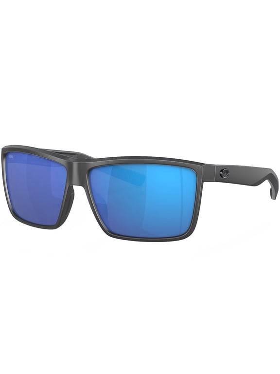 Mens Rinconcito Polarized Rectangular Sunglasses - Matte Grey/Blue Mirrored - 60 mm