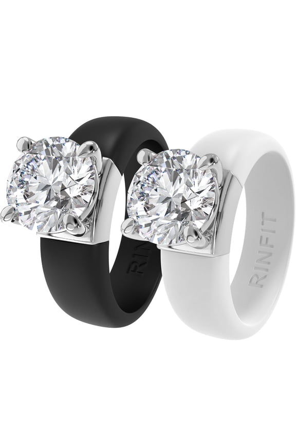 Silicone Ring – 7mm Round Solitaire CZ - 2 Rings Set | U.S. Patented Design - GlowStone Collection
