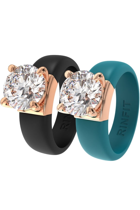 Silicone Ring – 7mm Round Solitaire CZ - 2 Rings Set | U.S. Patented Design - GlowStone Collection