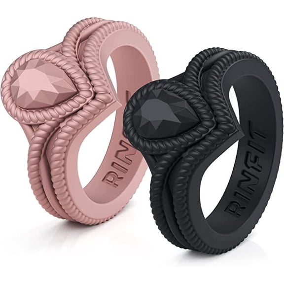 Rinfit Silicone Rings for Women - Female Wedding Rubber Bands - Pear Diamond Collection - 2 Rings Pack