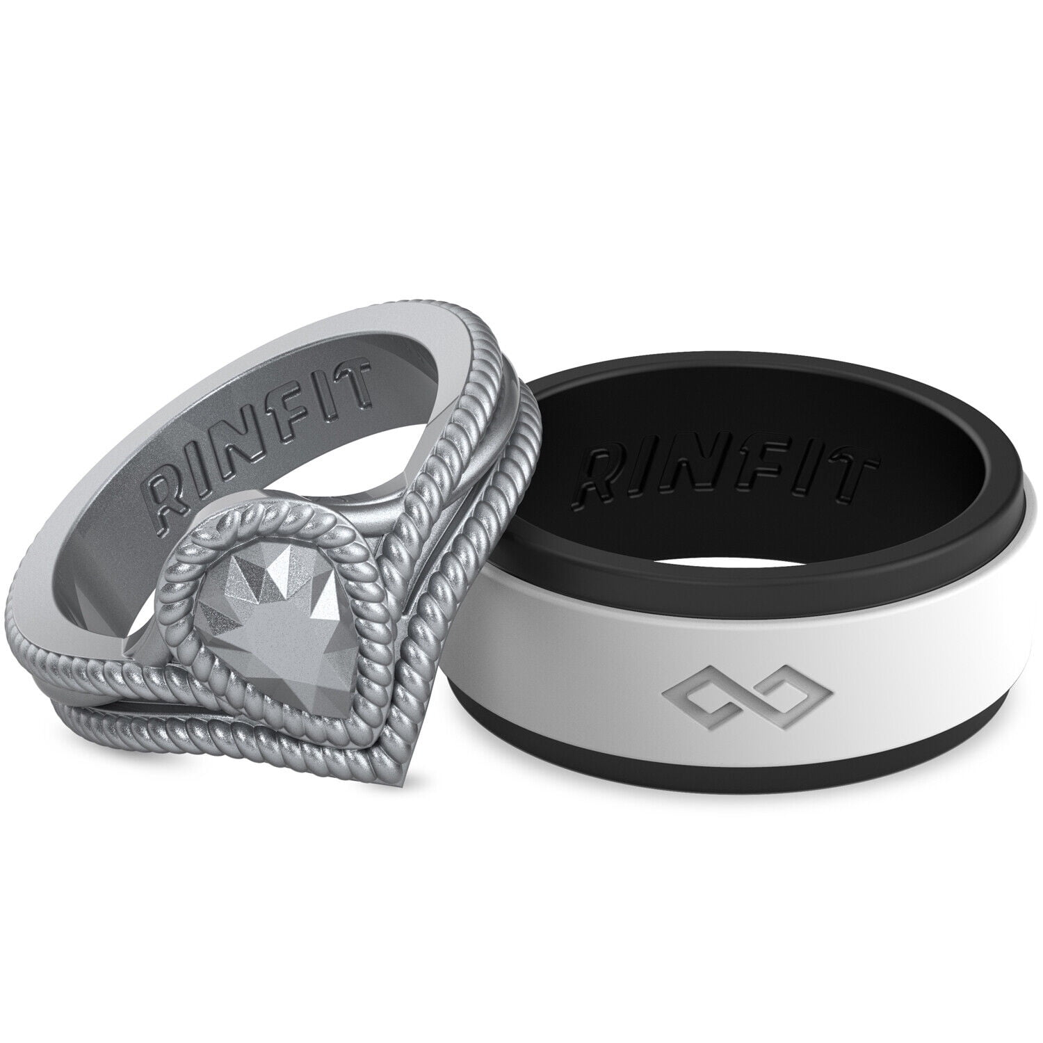 Rinfit Silicon Wedding Rings for Couples - Matching Rubber Rings for  Black&White
