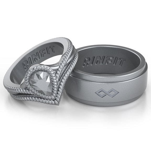 Rinfit Silicone Rings for Women & Men - Couple Sets Rubber Wedding Bands - Infinity & Diamond Pear Silver