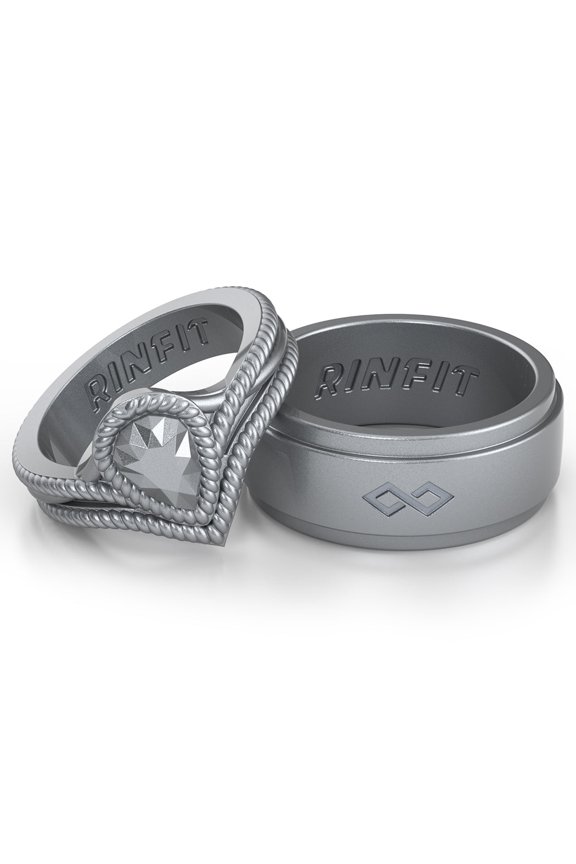 Silicone Rings for Women & Men - Couple Sets Rubber Wedding Bands - Infinity & Diamond Pear Silver