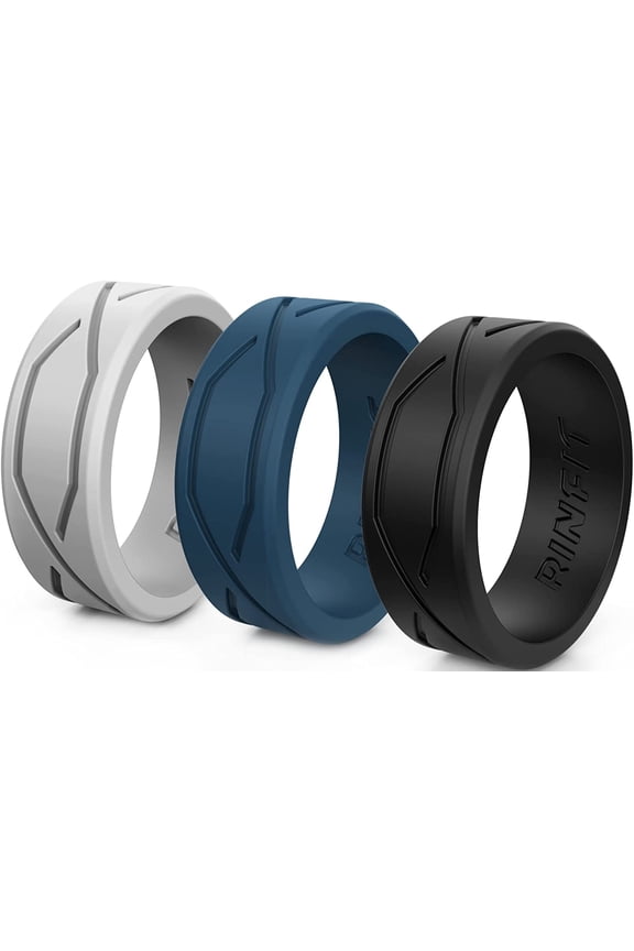 Silicone Wedding Ring for Men - Soft Rubber Wedding Band Replacement - 4Love Collection - 3 Rings Pack