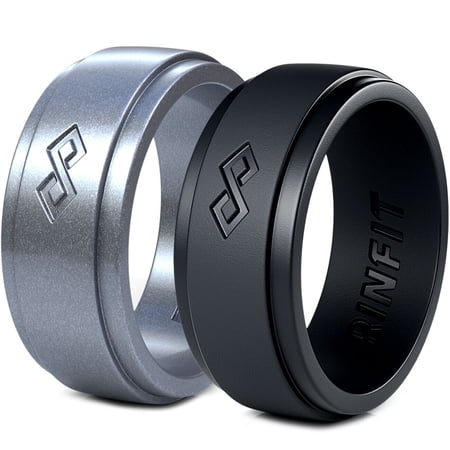 Rinfit Silicone Wedding Ring for Men - Soft Rubber Wedding Band Replacement - Infinity Collection - 2 pack