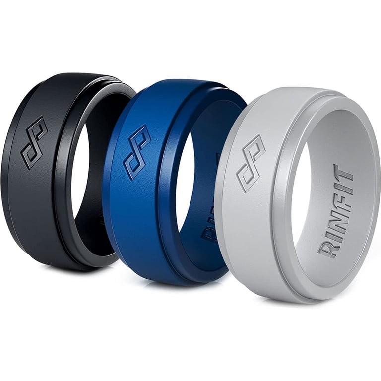 ROQ Men's Silicone Wedding Rings - 4 Pack Size 11, 8mm Step Edge, Black & Grey, Breathable Comfort Fit Band