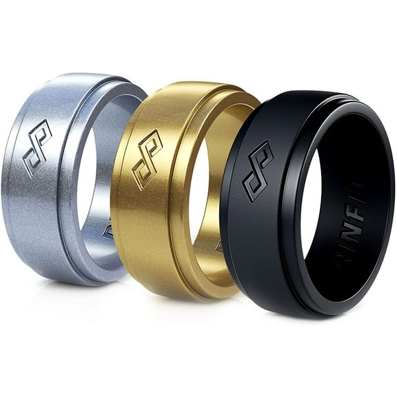 Rinfit Silicone Wedding Ring for Men - Soft Rubber Wedding Band Replacement - Infinity Collection - 3 Rings Pack